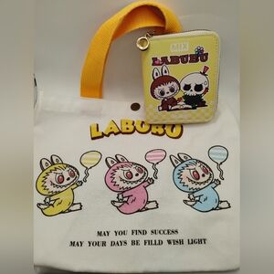 🆕LABUBU Yellow Character Wallet with Matching Tote Bag (8"H×8"L)